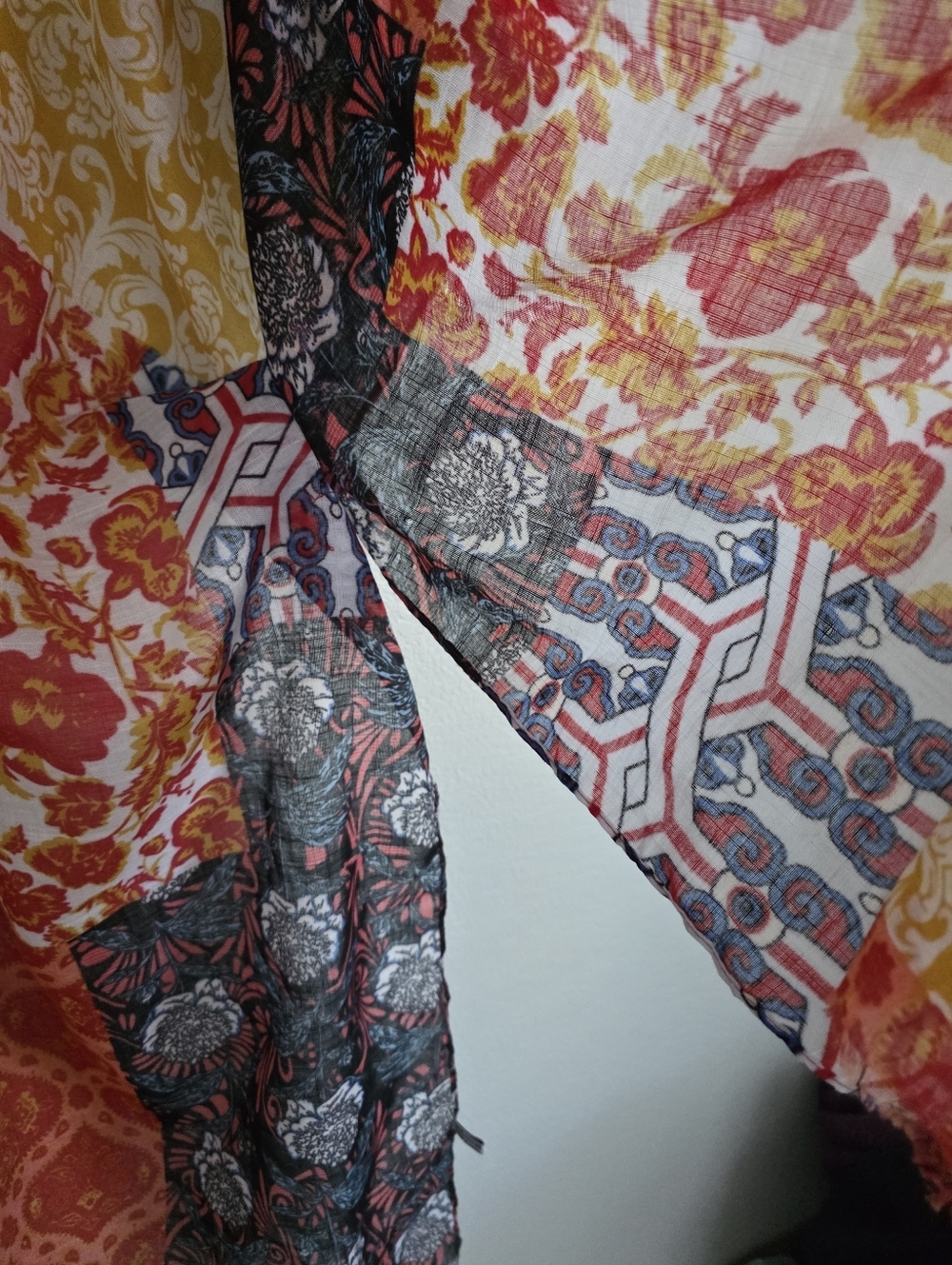 Bright Patchwork Mixed Print Resort Wear Beach Open Front Drape/kimono One Size - Picture 4 of 7